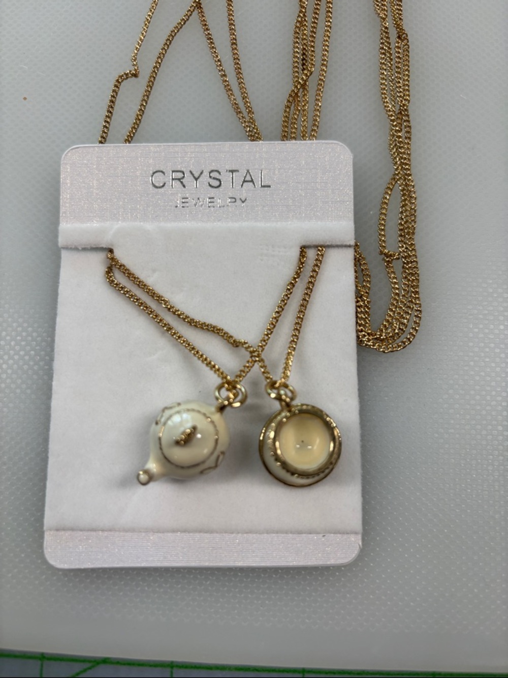 Gold & Cream Teapot and Teacup Necklace Duo - Picture 2 of 7